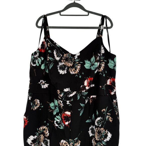 Torrid Black Floral Wide Leg Jumpsuit Plus Size 24 V-Neck Pockets Back Zip NWT - Picture 4 of 15